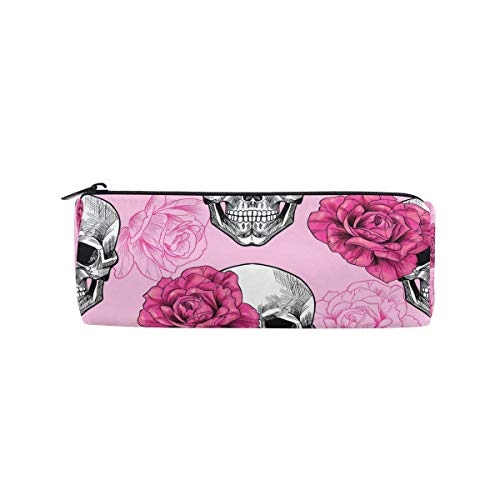 ARRISLIFE Cartuchera Sugar Skull Pink Floral Flower Pencil Case Bolsa con forma de cilindro