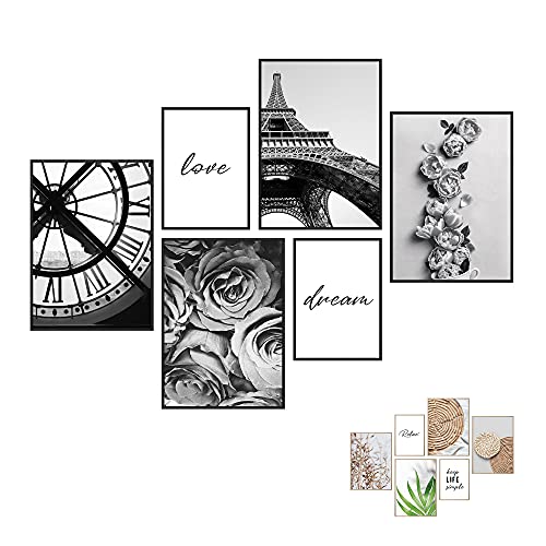 Art by Flavia 2 EN 1 | Set de 6 laminas decorativas a doble cara - anverso: beige Boho Love Collage | reverso: Pósters en blanco y negro | 4 x A3 + 2 x A4 | posters para pared – SIN MARCOS