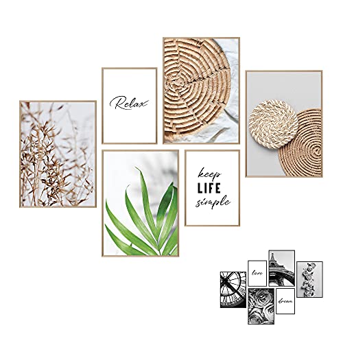 Art by Flavia 2 EN 1 | Set de 6 laminas decorativas a doble cara - anverso: beige Boho Love Collage | reverso: Pósters en blanco y negro | 4 x A3 + 2 x A4 | posters para pared – SIN MARCOS