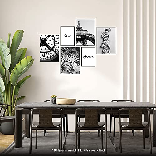 Art by Flavia 2 EN 1 | Set de 6 laminas decorativas a doble cara - anverso: beige Boho Love Collage | reverso: Pósters en blanco y negro | 4 x A3 + 2 x A4 | posters para pared – SIN MARCOS