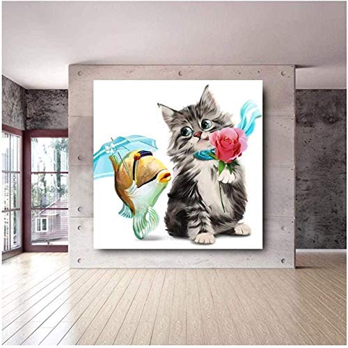 AS65ST12 Pintura Arte Keldog Poster del gato imprime el pescado y acuarela Cuadros for Sala Alta Definición hogar de la lona de la decoración de pared Pósteres 50x50cm-No Frame Posters Prints