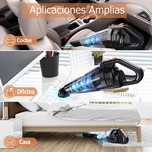 Aspiradora de Mano sin Cable, 130W 9000Pa Aspirador de Coche sin Potent, Aspirador Inalámbrico con Carga Rápida, 2600mAh, 30min Tiempo de Trabajo,para Pelos de Perro, Casa, Coche, Oficina (Negro)