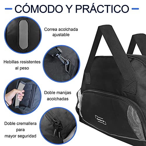 ASUVA - Bolsa Deporte – Incluye, Neceser Hombre / Mujer Prepara la Escapada Bolsa de Viaje - Compartimento para Varios Zapatos. Gran Capacidad - Negro/Rojo