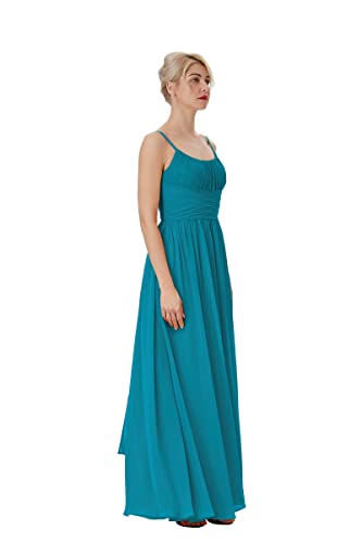 Atlxdres Ajustable Tiras de Espagueti Vestidos de Fiesta Largos de Noche Cucharón Cuello Cordón Plisado Imperio Cintura Gasa Vestidos con Bolsillos Verde Jade