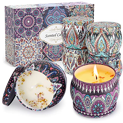 Aukiita Velas Aromaticas, 6 x 4Oz Velas Perfumadas Cera Soja Portátile para Mujer, Regalos para Navidad, Día de Madre, San Valentín, Cumpleaños, Yoga y Decoración Hogar