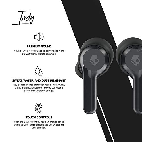 Auriculares inalámbricos in ear Skullcandy Indy True con micrófono bluetooth, resistencia al sudor, el agua y al polvo IP55, batería de 16 horas de duración - Negro