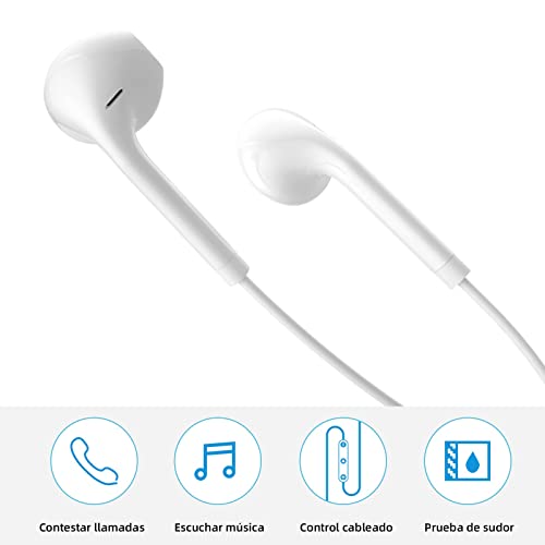 Auriculares internos de 3,5 mm, Auriculares con Cable de micrófono, Control de Volumen de Auriculares de Graves estéreo Compatible con teléfono móvil o teléfono, Pod, Pad, MP3, Huawei, xiaomi