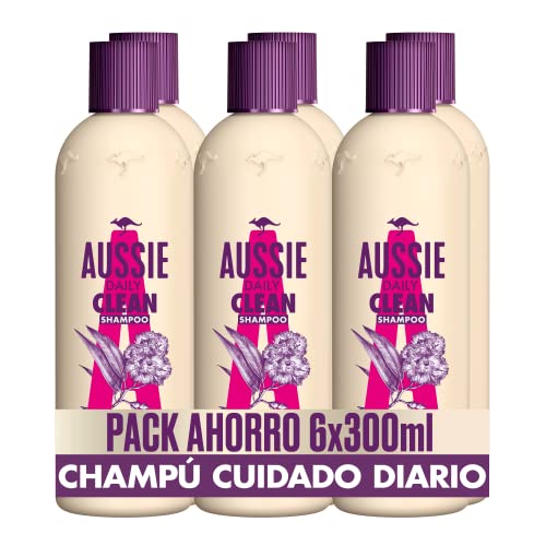 Aussie Mega Champú Limpia A Diario 300ml, Con Eucalipto De Las Montañas Azules Australianas x6