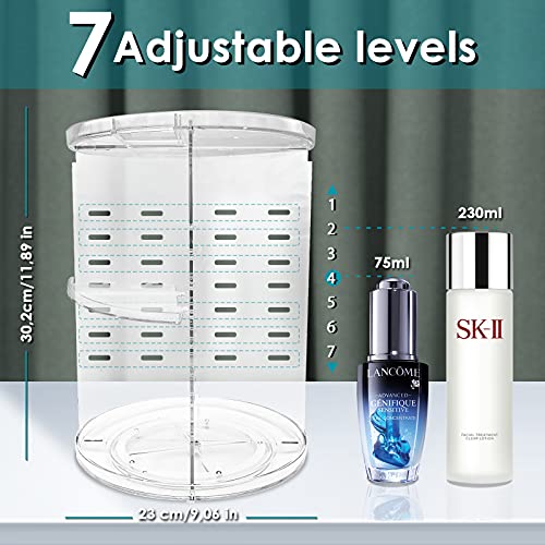 Auxmir Organizador de Maquillaje Giratorio 360°, Ajustable, Organizador Cosmético Cremas, Organizador Perfume para Tocador, Baño, Dormitorio, Transparente