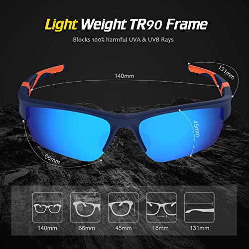 Avoalre Gafas de Sol Deportivas Hombre Gafas Hembra Unisex Conducto no polarizado TR90 Super Light UV400 Protección Certificado CE para Ciclismo MTB Running Coche Moto Montaña - Azul