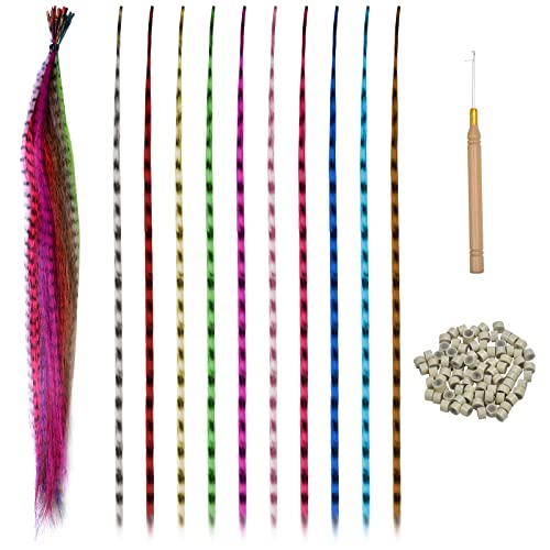 AvoDovA 30 Pz Extensiones de Pelo Plumas, 40 cm Extensiones Plumas de Cabello con Cuentas y Gancho, Extensiones Colores para Trenzas, Extensión Pelo Mechones, Pelo Pluma Sintético Colores para Niña