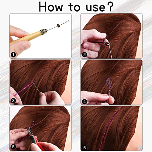 AvoDovA Extensiones de Cabello Coloreadas, 12 Colores Hair Tinsel Extensión, Largo postizo, Pelo Diy Decoración, Extensiones de Pelo Sintético, Kit de Extensión de Pelo, Hebras Pelo de Oropel