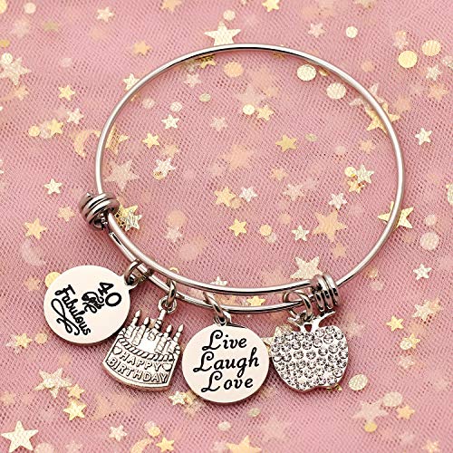 Awyuan 13 16 18 21 30 40 50 60 65 años de Edad Regalos de cumpleaños para Mujeres niñas Pulsera Brazalete Ajustable de Acero Inoxidable joyería (40 años de Edad)