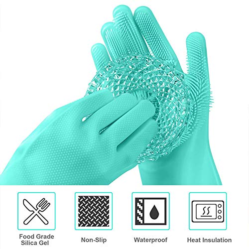 Ayes Collection Guantes de silicona mágicos, guantes de esponja de limpieza con depurador para lavar platos, cocina, baño, limpieza de coches y aseo de mascotas (verde)