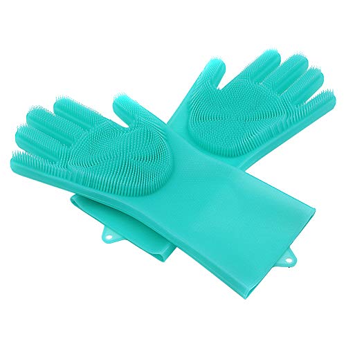 Ayes Collection Guantes de silicona mágicos, guantes de esponja de limpieza con depurador para lavar platos, cocina, baño, limpieza de coches y aseo de mascotas (verde)