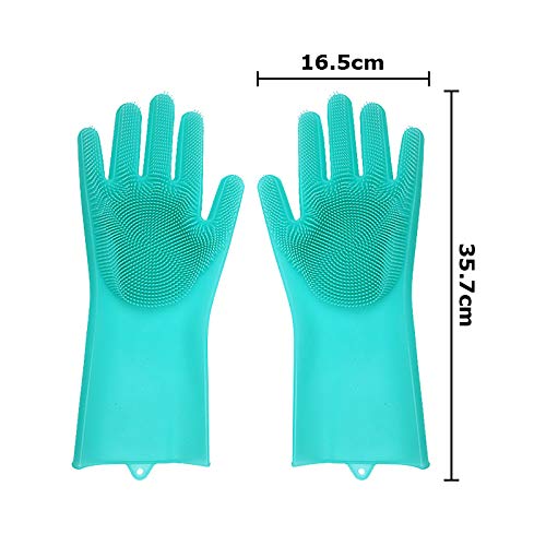 Ayes Collection Guantes de silicona mágicos, guantes de esponja de limpieza con depurador para lavar platos, cocina, baño, limpieza de coches y aseo de mascotas (verde)