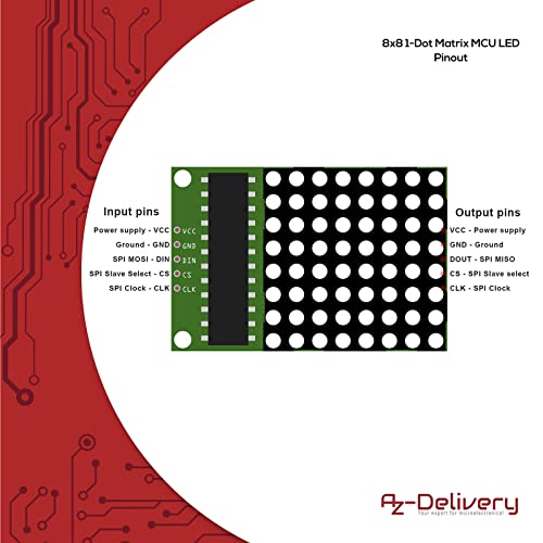 AZDelivery MAX7219 8x8 Dot Matrix MCU 64 LED Display Modulo de Visualizacion Compatible con Arduino con E-Book Incluido!