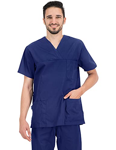 B-well ANGEL Unisex Casaca Sanitaria para Mujer y Hombre Cuello V, Manga Corta, Uniforme Casacas Sanitarias Mujer/Hombre azul L