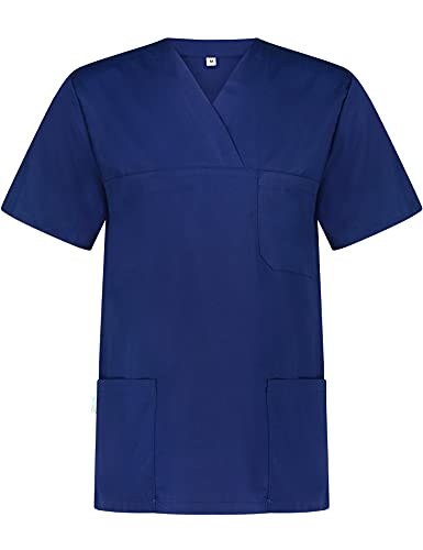 B-well ANGEL Unisex Casaca Sanitaria para Mujer y Hombre Cuello V, Manga Corta, Uniforme Casacas Sanitarias Mujer/Hombre azul L