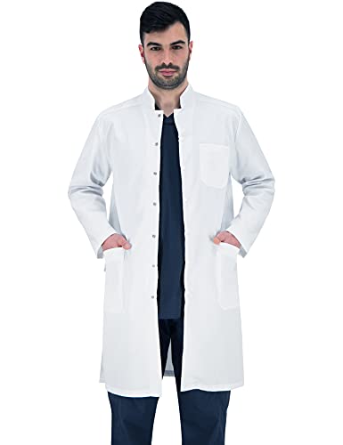 B-well Antonio Bata de laboratorio para hombre, bata de trabajo con mangas largas y 3 bolsillos y fijación oculta con botones de presión Blanco XL