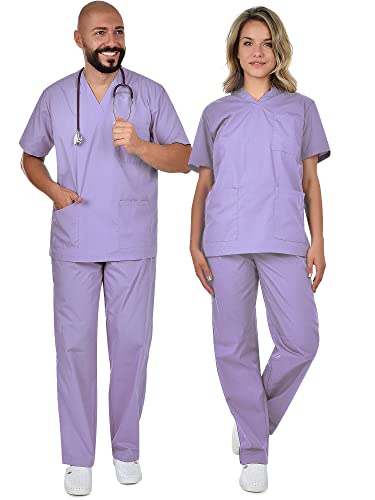 B-well Cesare - Conjunto de escoba unisex con saco y pantalón para rascar (tejido ligero), morado, XS