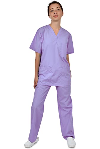 B-well Cesare - Conjunto de escoba unisex con saco y pantalón para rascar (tejido ligero), morado, XS