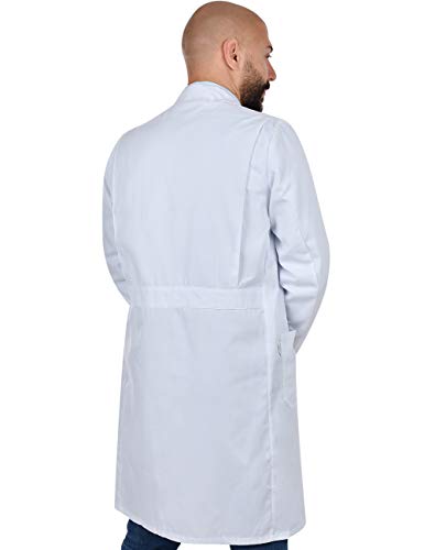 B-well Enzo Bata de Laboratorio Hombre Bata Medico Hombre Bata de Medico con Mangas largas, 3 Bolsillos y fijación Oculta con Botones de presión Blanco L