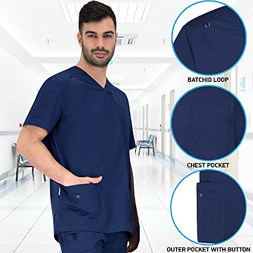 B-well Marco Casaca Hombre Casaca Sanitaria Hombre Casacas Hombre Medico de Manga Corta con Cuello en V, Azul, XXXL