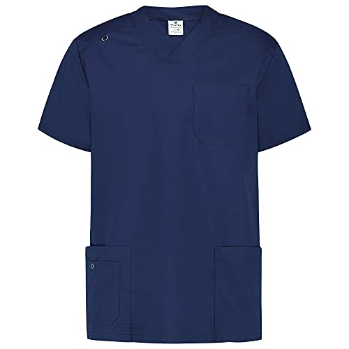 B-well Marco Casaca Hombre Casaca Sanitaria Hombre Casacas Hombre Medico de Manga Corta con Cuello en V, Azul, XXXL