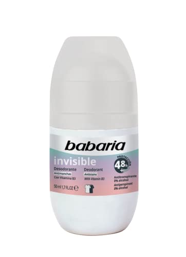 Babaria - Desodorante rollon invisible antimanchas - 0% alcohol - Antitranspirante - 200ml