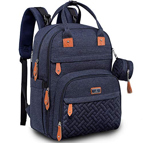 BabbleRoo Mochilas de Pañales para Bebé, Gran Capacidad Mochila de Cambio Bolsa para Pañales con Cambiador y Porta Chupones para Mamá y Papá (azul marino)