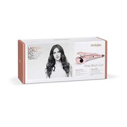 BaByliss 2664PRE Rizador de pelo automático Curl Secret Rose Blush 235 con doble calentador cerámico para hacer ondas y rizos más duraderos, 2 ajustes de 185°C y 205°C, dirección del rizo alterna