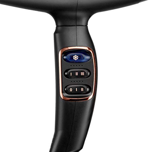 BaByliss Secador Salon Brilliance D665E - Secador de pelo profesional iónico, Motor Digital, 2200W, 2 Velocidades / 3 Temperaturas, Aire Frío, Difusor grande, Boquilla estrecha, Secado Rápido