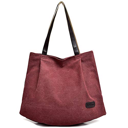 BAGZY Bolso Mujer Bolso Bandolera Mujer Lona Gimnasio Bolso de Mano Regalo Mujer Bolso de Hombro para Mujer Bolsa de Trabajo Cartera Bolso de Viaje Bolsa Deportiva Bolso Shopper Mujer 22L (Rojo)