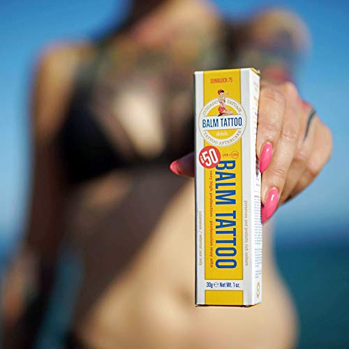 Balm Tattoo Sunblock +75 - Crema Solar para Tatuajes de 30 g - Alta protección UVA + UVB con SPF 50+ - Hidrata y Regenera la Piel - Sin Parabenos ni Colorantes