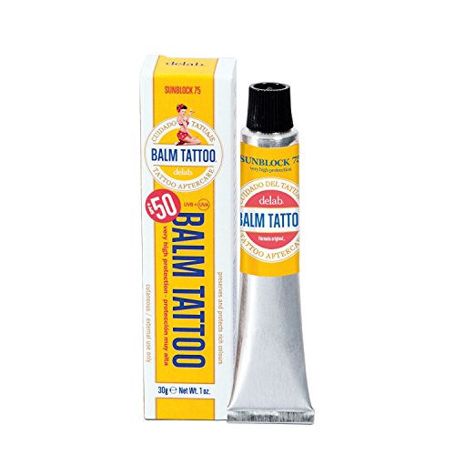 Balm Tattoo Sunblock +75 - Crema Solar para Tatuajes de 30 g - Alta protección UVA + UVB con SPF 50+ - Hidrata y Regenera la Piel - Sin Parabenos ni Colorantes