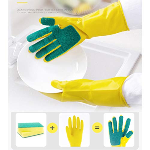 Baluue Guantes de Silicona para Lavar Platos Cepillo de Limpieza Reutilizable Lavar Guantes de Limpieza con Esponjas para La Cocina del Hogar - 1 par Talla S