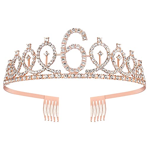 Banda y tiara de sexto cumpleaños para niñas, corona de banda de cumpleaños de oro rosa, 6 fabulosas fajas y tiara, sexto regalo de cumpleaños para felices fiestas de sexto cumpleaños