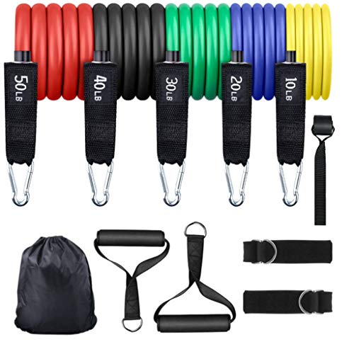 Bandas Elásticas Musculación 150LBS, Yageshark 11PCS Bandas de Resistencia Fitness, para Mujeres y Hombres, Adecuado para Deportes de Interior y Exterior, como Yoga, Gimnasio