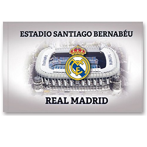 Bandera del Real Madrid "Estadio Santiago Bernabeu" - Producto con Licencia - Medidas 100x150 cm. - Tela de Polyester para interior y exterior