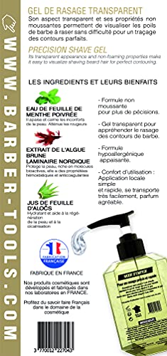 ✮ BARBER TOOLS ✮ Gel de afeitado transparente de 150 ml - Para un afeitado preciso de los contornos de la barba (visibilidad, deslizamiento y máxima protección) - MADE IN FRANCE