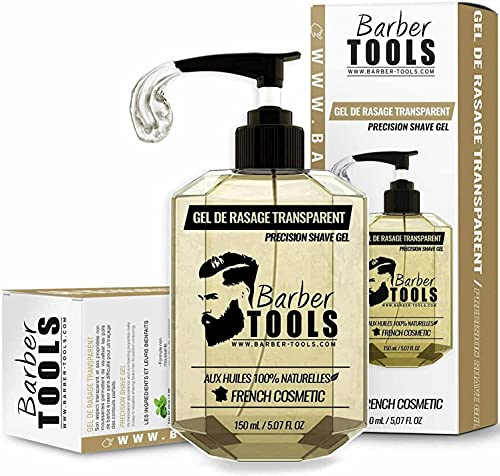 ✮ BARBER TOOLS ✮ Gel de afeitado transparente de 150 ml - Para un afeitado preciso de los contornos de la barba (visibilidad, deslizamiento y máxima protección) - MADE IN FRANCE