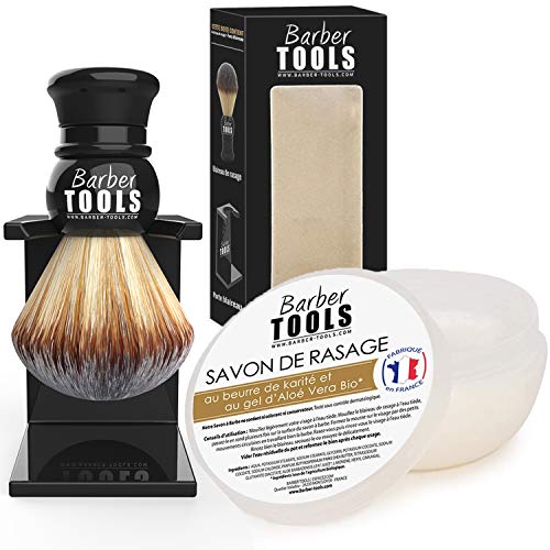 ✮ BARBER TOOLS ✮ Kit de afeitado - Maquinilla de afeitar de seguridad + 40 cuchillas dobles + Tejón de afeitar + Jabón de afeitar + Bálsamo para después del afeitado + Piedra de alumbre + Bolsa