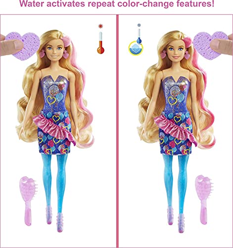 Barbie Color Reveal Fiesta, muñeca sorpresa de cumpleaños con accesorios de moda de juguete Mattel GTR96