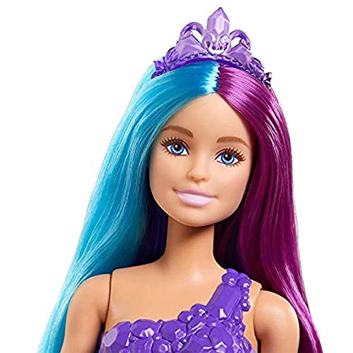 Barbie Dreamtopia Muñeca sirena con pelo de colores, accesorios y peine de juguete (Mattel GTF39)