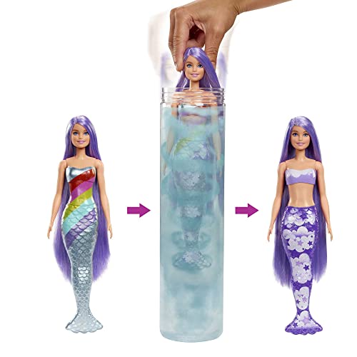 Barbie Muñeca Sirena Color Reveal - Serie Sirenas Arcoíris - 7 Sorpresas - Cambia de Color con el Agua - Regalo para Niños de 3+ Años