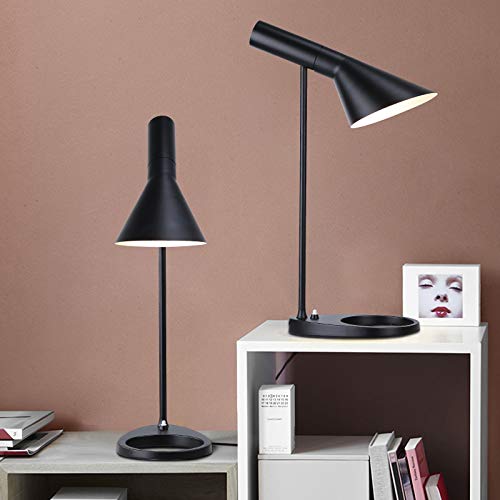 BarcelonaLED Lámpara de escritorio LED de diseño moderno metal nórdico casquillo E27 en negro para lectura estudiar Iluminación Interior Oficina Mesa de noche Salón Habitación Dormitorio y Estudio