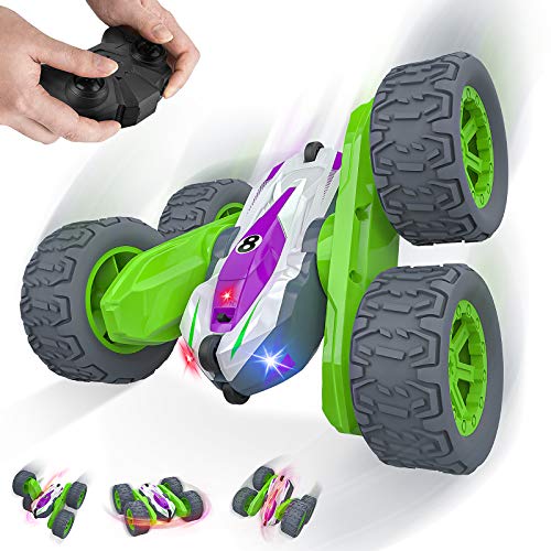 Baztoy Coche Teledirigido,2.4GHz Coche RC Acrobacia Rotación Volteo de 360 Grados,4WD Coche de Juguetes Niños 4 5 6 7 8 9 10 11 12 Años, Alta Velocidad Coche con Batería Recargable y Luces LED Regalos