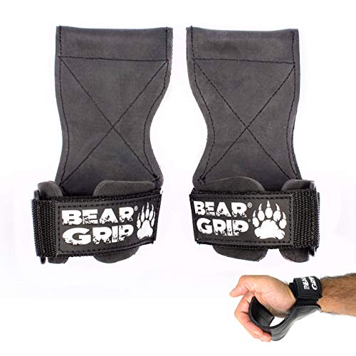 Bear Grip - Guantes para levantamiento de pesas, con correas y ganchos extraadherentes, resistentes