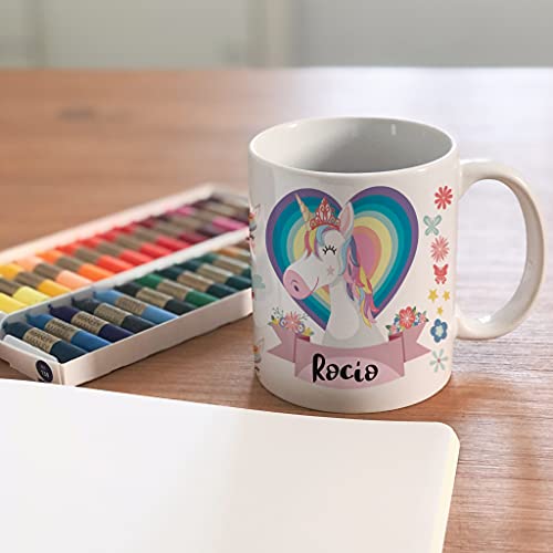 BEE INGENIOUS Taza unicornio personalizada con nombre.Regalos Niños y Niñas Personalizado.Tazas unicornio para niñas. (Rosa)